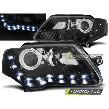 Fari Anteriori Luci Diurne Nero per Volkswagen Passat B6 3C 03/2005-2010 (Cod. TT-LPVWE1)