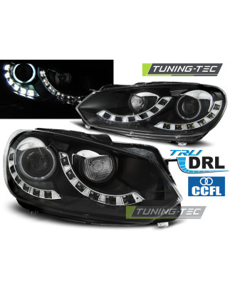 Fari Anteriori Luci Diurne DRL Nero per Volkswagen Golf 6 10/2008-2012 (Cod. TT-LPVWI9)