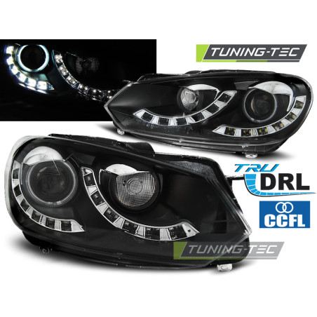 Fari Anteriori Luci Diurne DRL Nero per Volkswagen Golf 6 10/2008-2012 (Cod. TT-LPVWI9)
