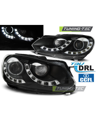 Fari Anteriori Luci Diurne DRL Nero per Volkswagen Golf 6 10/2008-2012 (Cod. TT-LPVWI7)