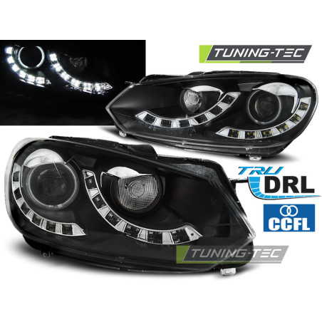Fari Anteriori Luci Diurne DRL Nero per Volkswagen Golf 6 10/2008-2012 (Cod. TT-LPVWI7)
