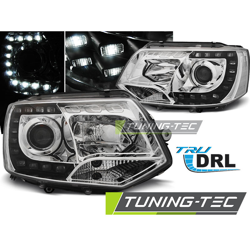 Fari Anteriori Luci Diurne DRL Cromato per Volkswagen T5 2010-2015 (Cod. TT-LPVWK2)