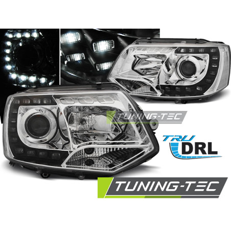 Fari Anteriori Luci Diurne DRL Cromato per Volkswagen T5 2010-2015 (Cod. TT-LPVWK2)