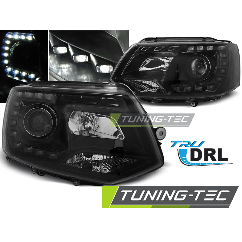 Fari Anteriori Luci Diurne DRL Nero per Volkswagen T5 2010-2015 (Cod. TT-LPVWK3)