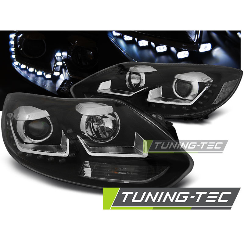 Fari Anteriori con Luci Diurne Luci Diurne Nero per Ford Focus Mk3 2011-10/2014 (Cod. TT-LPFO61)