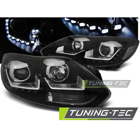 Fari Anteriori con Luci Diurne Luci Diurne Nero per Ford Focus Mk3 2011-10/2014 (Cod. TT-LPFO61)