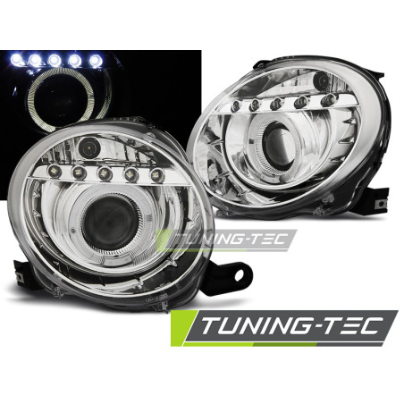 Fanali Posteriori LED LED Cromato per Fiat 500 Projektor 2007-2015 (Cod. TT-LPFI21)