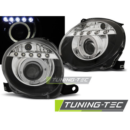 Fanali Posteriori LED LED Nero per Fiat 500 Projektor 2007-2015 (Cod. TT-LPFI22)