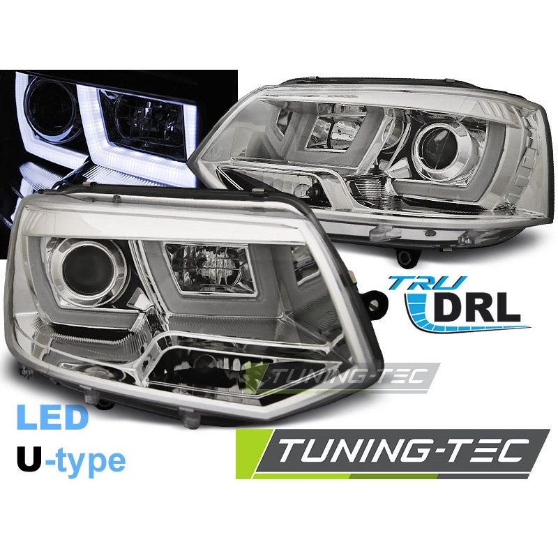 Fari Anteriori LED Cromato per Volkswagen T5 2010-2015 (Cod. TT-LPVWL1)