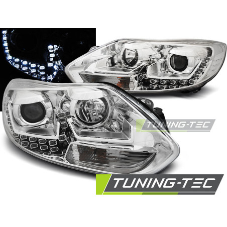 Fari Anteriori con Luci Diurne Luci Diurne Cromato per Ford Focus Mk3 2011-10/2014 (Cod. TT-LPFO60)
