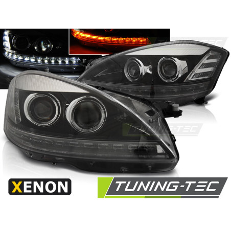 Fari Anteriori Luci Diurne Nero per Mercedes-Benz W221 2005-2009 (Cod. TT-LPMEA2)