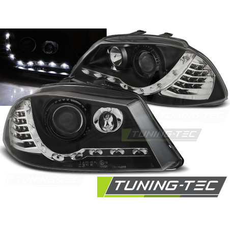 Fari Anteriori Luci Diurne Nero per Seat Ibiza 6L 04/2002-2008 (Cod. TT-LPSE28)