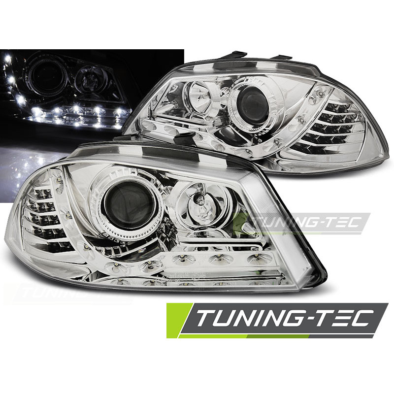 Fari Anteriori Luci Diurne Cromato per Seat Ibiza 6L 04/2002-2008 (Cod. TT-LPSE27)