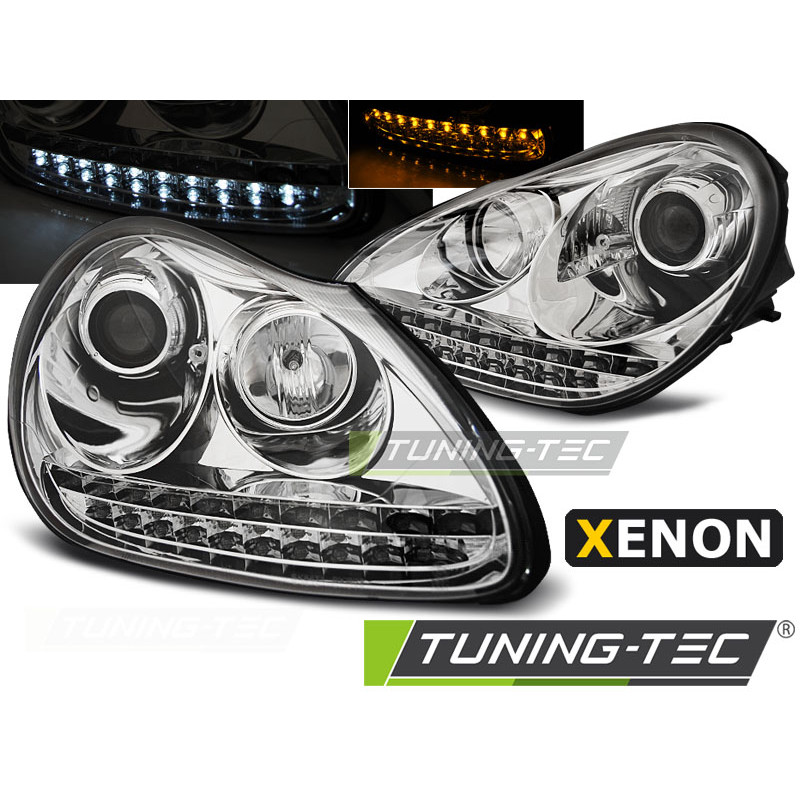 Fari Anteriori Luci Diurne Cromato per Porsche Cayenne 2002-2006 (Cod. TT-LPPO03)