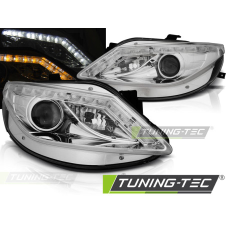 Fari Anteriori Luci Diurne LED Cromato per Seat Ibiza 6J 06/2008-2012 (Cod. TT-LPSE33)