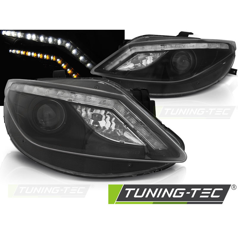 Fari Anteriori Luci Diurne LED Nero per Seat Ibiza 6J 06/2008-2012 (Cod. TT-LPSE34)