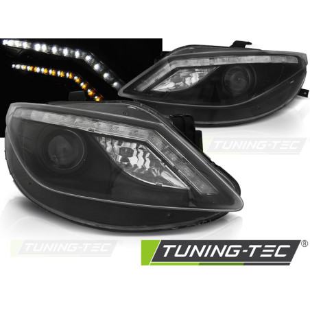 Fari Anteriori Luci Diurne LED Nero per Seat Ibiza 6J 06/2008-2012 (Cod. TT-LPSE34)