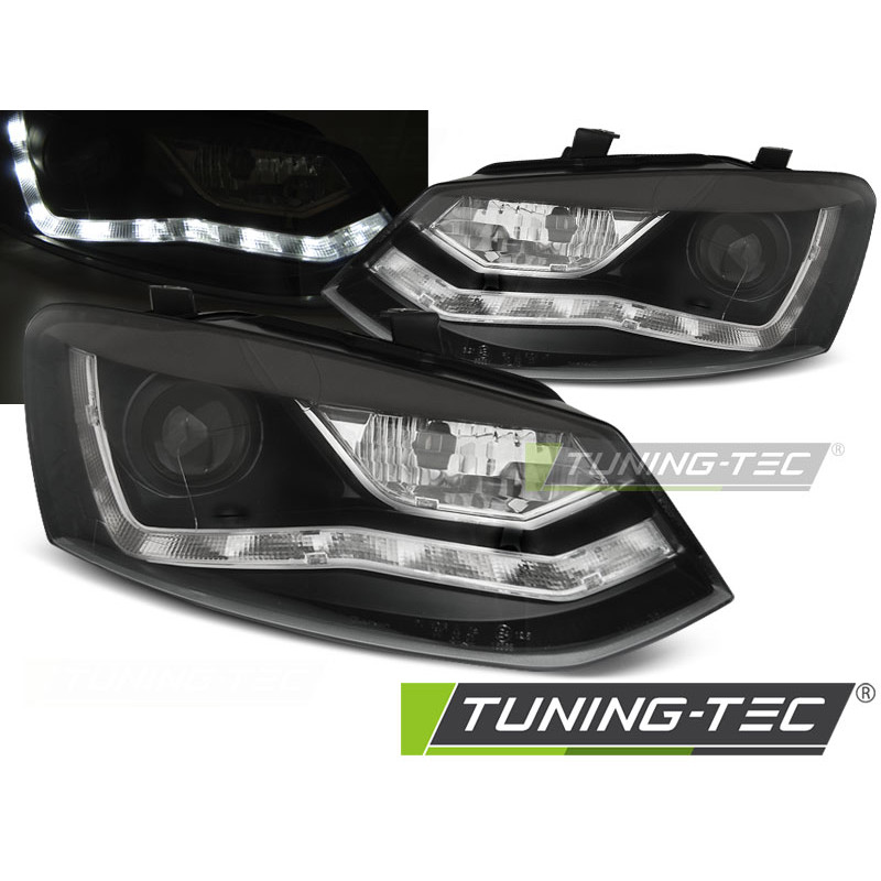Fari Anteriori Luci Diurne Nero per Volkswagen Polo 6R 2009-03/2014 (Cod. TT-LPVWN6)