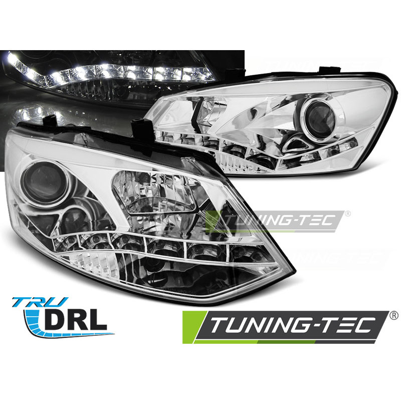 Fari Anteriori Luci Diurne DRL Cromato per Volkswagen Polo 6R 2009-03/2014 (Cod. TT-LPVWN3)