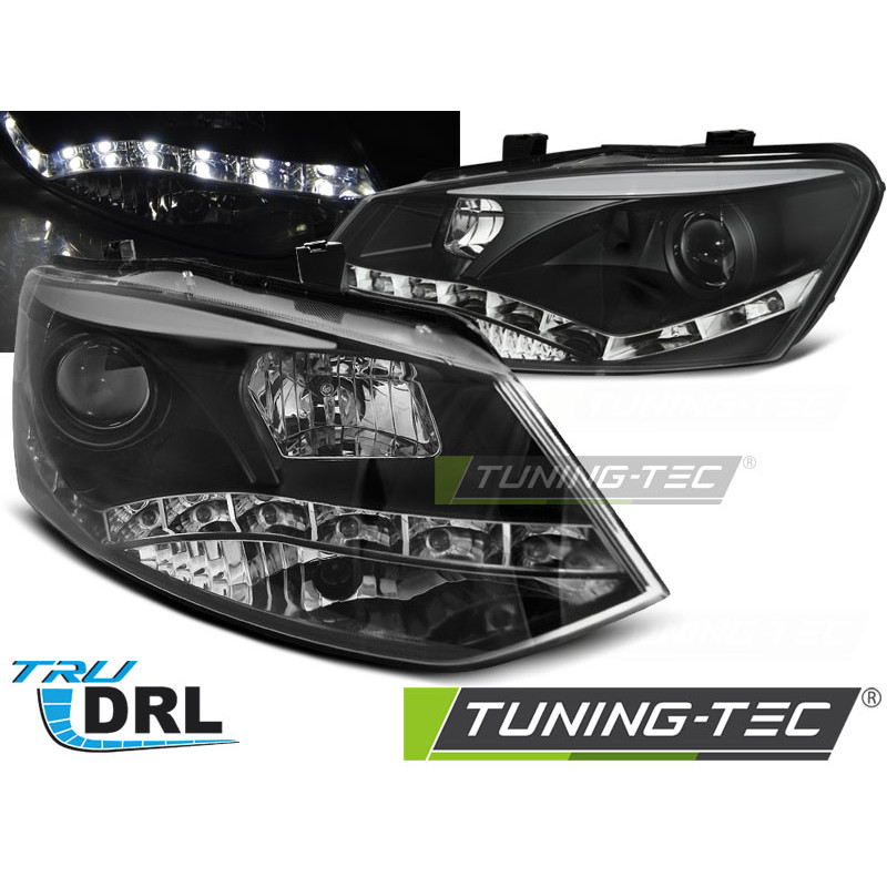 Fari Anteriori Luci Diurne DRL Nero per Volkswagen Polo 6R 2009-03/2014 (Cod. TT-LPVWN4)