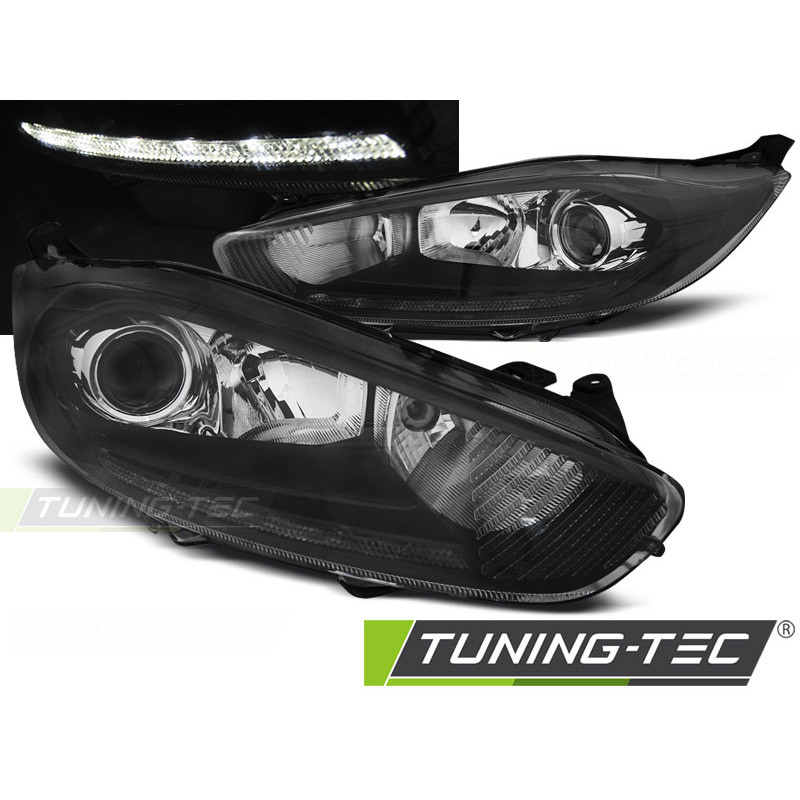Fari Anteriori con Luci Diurne Luci Diurne DRL LED Nero per Ford Fiesta Mk7 2013-2016 (Cod. TT-LPFO6