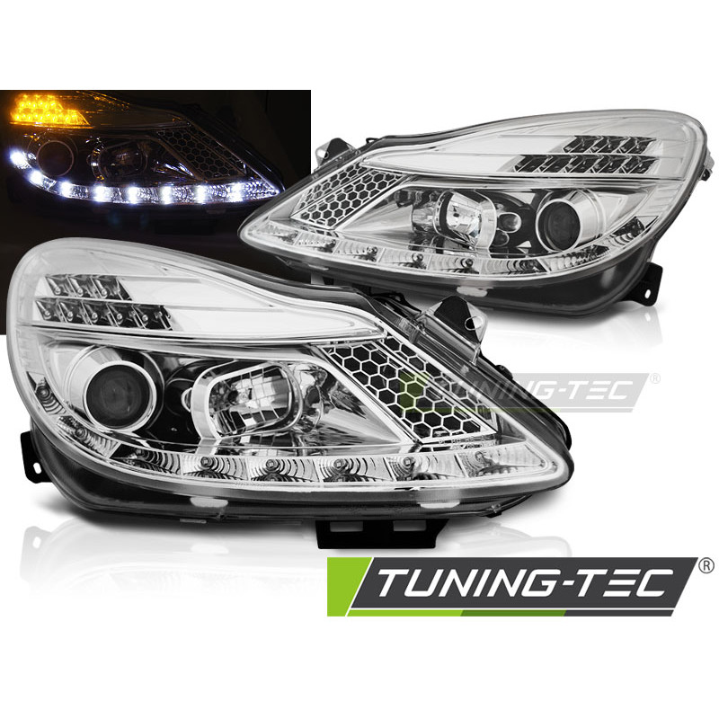 Fari Anteriori con Luci Diurne Luci Diurne Cromato per Opel Corsa D 04/2006-2011 (Cod. TT-LPOPA2)