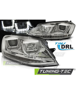 Fari Anteriori Luci Diurne DRL LED Cromato per Volkswagen Golf 7 11/2012-2017 (Cod. TT-LPVWP0)
