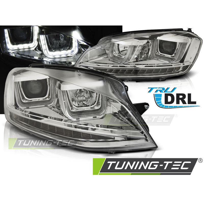 Fari Anteriori Luci Diurne DRL LED Cromato per Volkswagen Golf 7 11/2012-2017 (Cod. TT-LPVWP0)