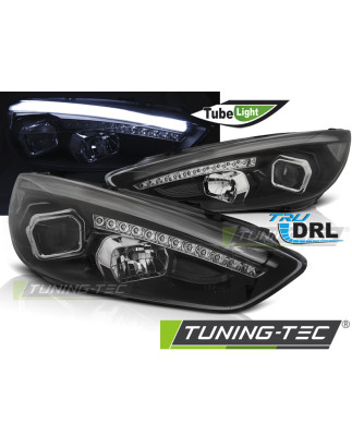 Fari Anteriori con Luci Diurne Luci Diurne DRL LED Nero per Ford Focus Mk3 2015-2018 (Cod. TT-LPFO79