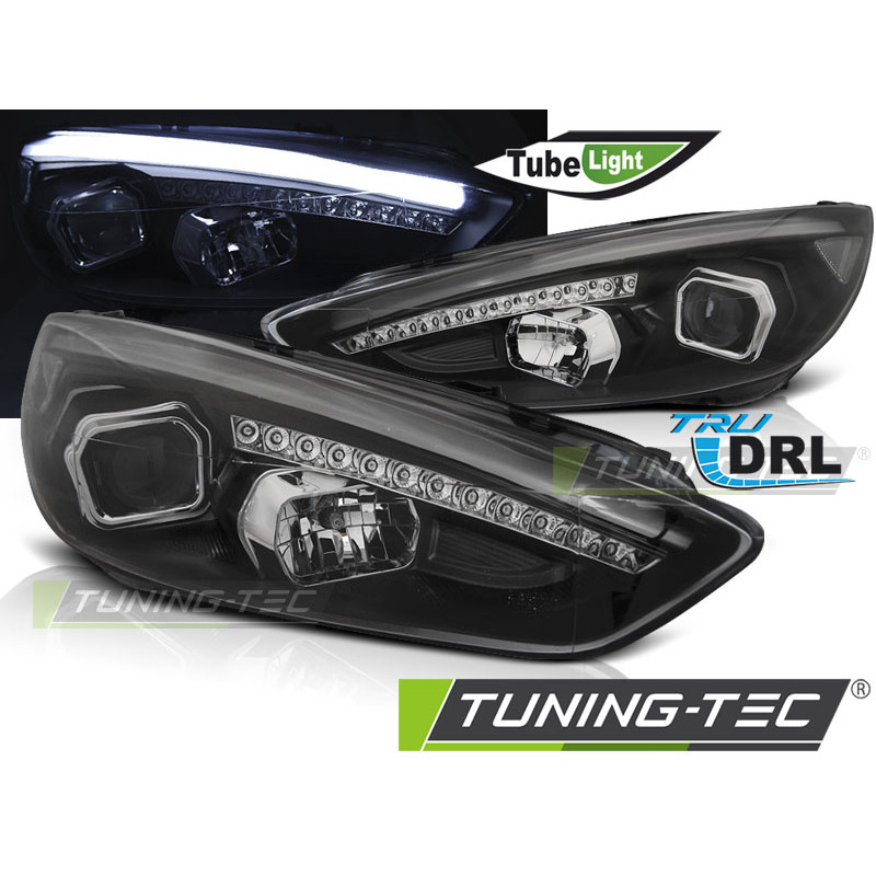 Fari Anteriori con Luci Diurne Luci Diurne DRL LED Nero per Ford Focus Mk3 2015-2018 (Cod. TT-LPFO79