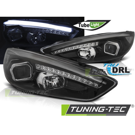 Fari Anteriori con Luci Diurne Luci Diurne DRL LED Nero per Ford Focus Mk3 2015-2018 (Cod. TT-LPFO79