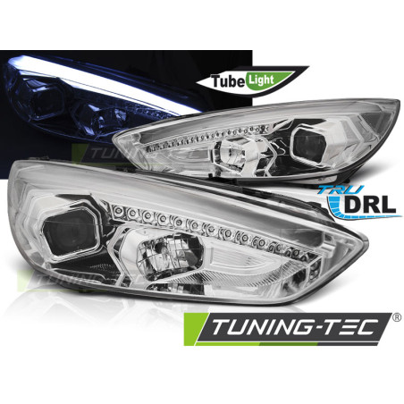 Fari Anteriori con Luci Diurne Luci Diurne DRL LED Cromato per Ford Focus Mk3 2015-2018 (Cod. TT-LPF