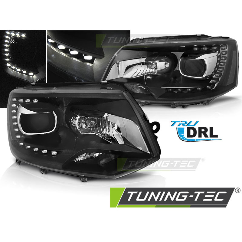 Fari Anteriori Luci Diurne DRL Nero per Volkswagen T5 2010-2015 (Cod. TT-LPVW49)