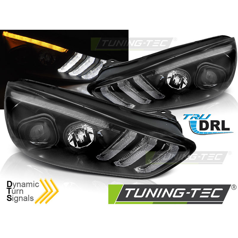 Fari Anteriori con Luci Diurne Luci Diurne DRL LED Nero per Ford Focus Mk3 Seq Indicaor 2015-2018 (C