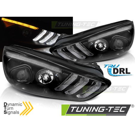 Fari Anteriori con Luci Diurne Luci Diurne DRL LED Nero per Ford Focus Mk3 Seq Indicaor 2015-2018 (C