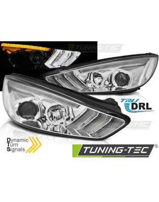 Fari Anteriori con Luci Diurne Luci Diurne DRL LED Cromato per Ford Focus Mk3 Seq Indicaor 2015-2018