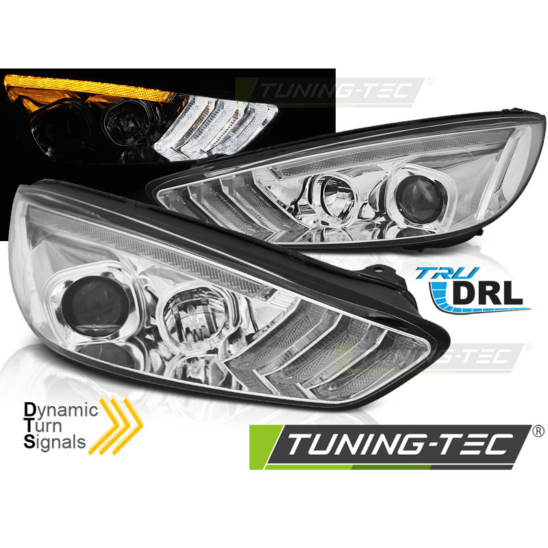 Fari Anteriori con Luci Diurne Luci Diurne DRL LED Cromato per Ford Focus Mk3 Seq Indicaor 2015-2018