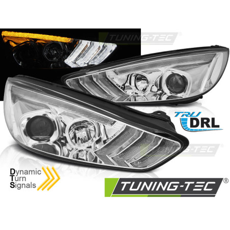Fari Anteriori con Luci Diurne Luci Diurne DRL LED Cromato per Ford Focus Mk3 Seq Indicaor 2015-2018