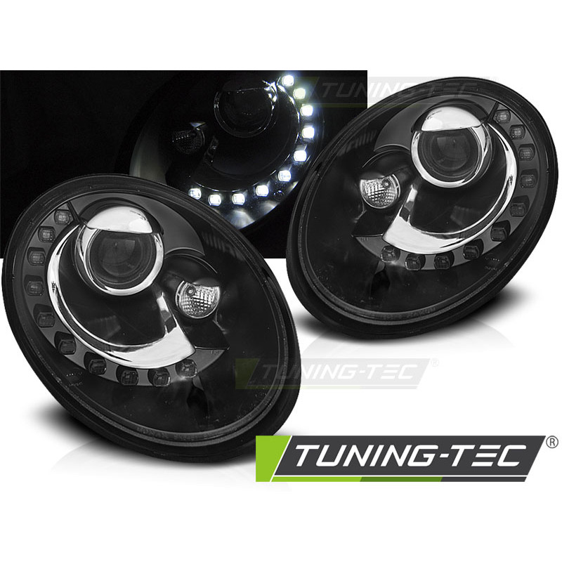 Fari Anteriori Luci Diurne Nero per Volkswagen New Beetle 2006-2012 (Cod. TT-LPVWS2)