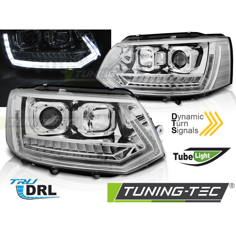 Fari Anteriori Luci Diurne DRL Cromato per Volkswagen T5 2010-2015 (Cod. TT-LPVWS5)