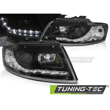 Fari Anteriori Luci Diurne Nero per Audi A4 B6 2002-2006 (Cod. TT-LPAUF4)
