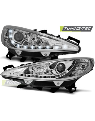 Fari Anteriori con Luci Diurne Luci Diurne Cromato per Peugeot 207 W/motor 05/2006-06/2012 (Cod. TT-