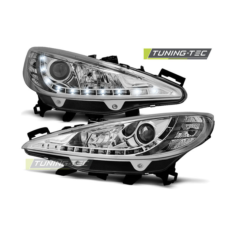 Fari Anteriori con Luci Diurne Luci Diurne Cromato per Peugeot 207 W/motor 05/2006-06/2012 (Cod. TT-