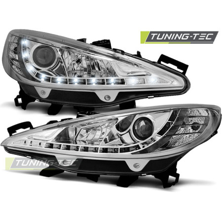Fari Anteriori con Luci Diurne Luci Diurne Cromato per Peugeot 207 W/motor 05/2006-06/2012 (Cod. TT-