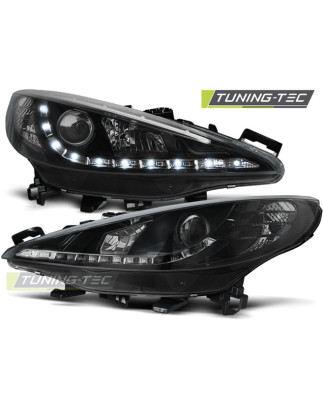 Fari Anteriori con Luci Diurne Luci Diurne Nero per Peugeot 207 W/motor 2006-2012 (Cod. TT-LPPE33)