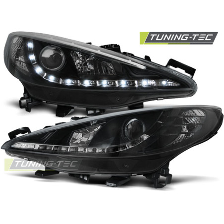 Fari Anteriori con Luci Diurne Luci Diurne Nero per Peugeot 207 W/motor 2006-2012 (Cod. TT-LPPE33)