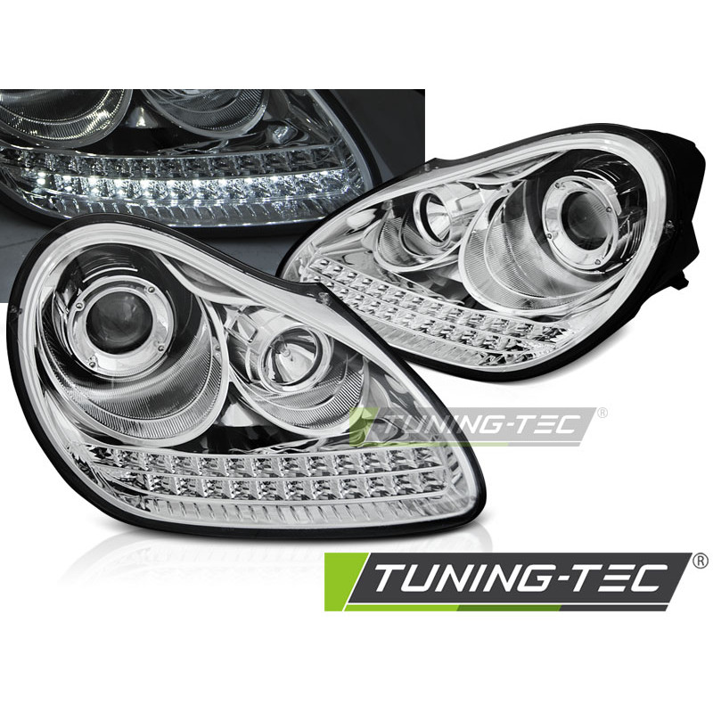 Fari Anteriori con Luci Diurne Luci Diurne Cromato per Porsche Cayenne Hid Xenon 2002-2006 (Cod. TT-