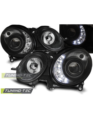 Fari Anteriori con Luci Diurne Luci Diurne Nero per Mercedes-Benz W211 Classe E 03/2002-04/2006 (Cod