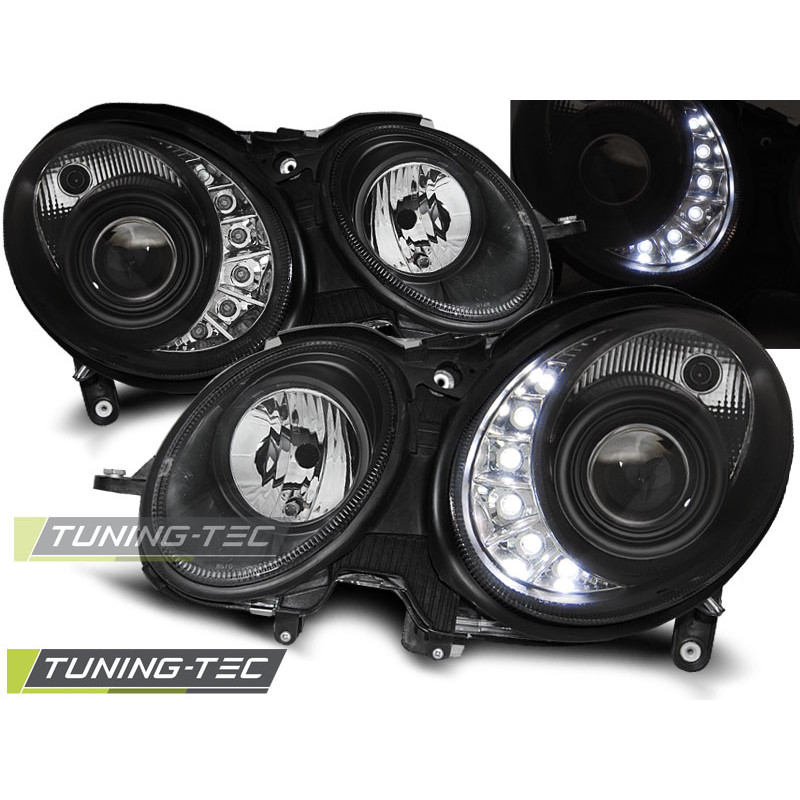 Fari Anteriori con Luci Diurne Luci Diurne Nero per Mercedes-Benz W211 Classe E 03/2002-04/2006 (Cod