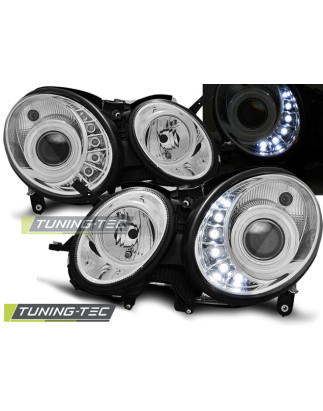 Fari Anteriori con Luci Diurne Luci Diurne Cromato per Mercedes-Benz W211 Classe E 03/2002-04/2006 (